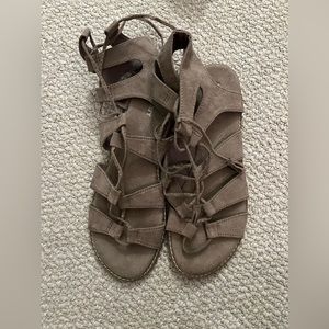 Taupe lace up sandals worn once